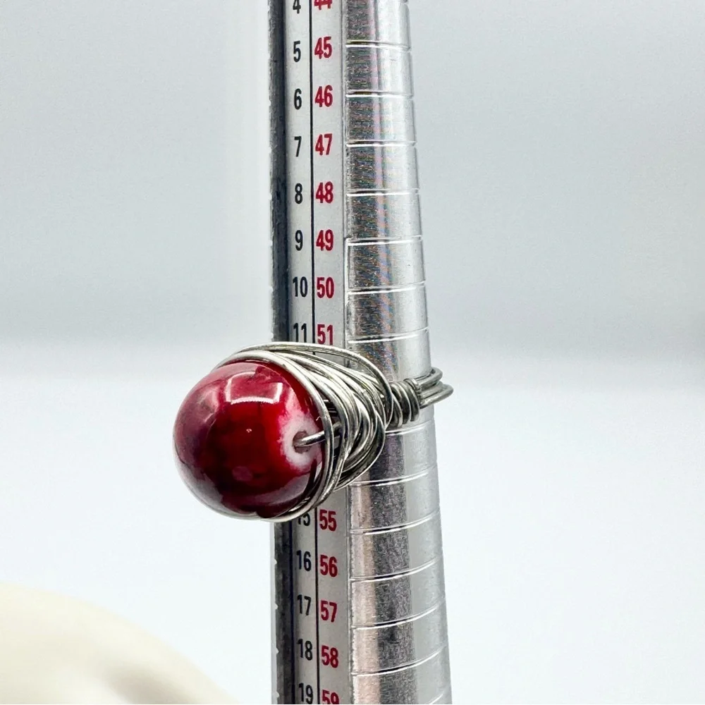Garnet Bauble Wire Wrapped Handmade Ring 6-6.5